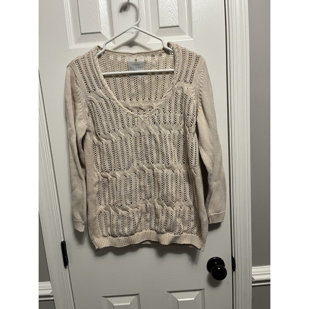 Women's Tan V Neck Sweater made from 100% Pamuk (cotton) by Biliczki large